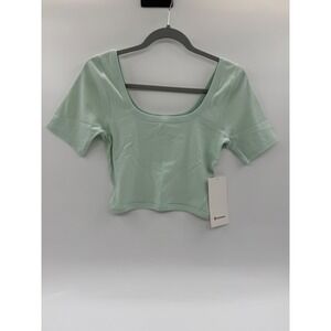 Lululemon Ribbed Held Tight Tee Mint Green Square Neck Crop Top LW3HIPS Size 6